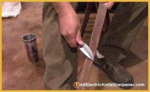 Sharpen a knife with Leather Belt